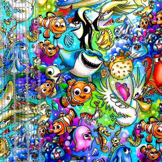 9x14 Tumbler Cut, Custom Fabric, CottonSpandex, High Quality, Mask Cut, Tumbler Fabric, Disney, Nemo and Friends, Fish Friends, Summer, Dory, New OSP Large