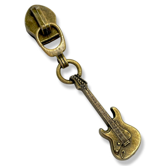 Zipper Pull, Electric Guitar, Antique Brass