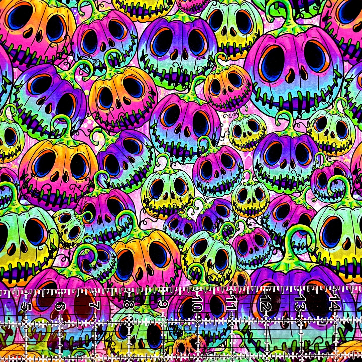 9x14 Tumbler Cut, Custom Fabric, CottonSpandex, High Quality, Mask Cut, Tumbler Fabric, Halloween, Neon Jack o Lanterns