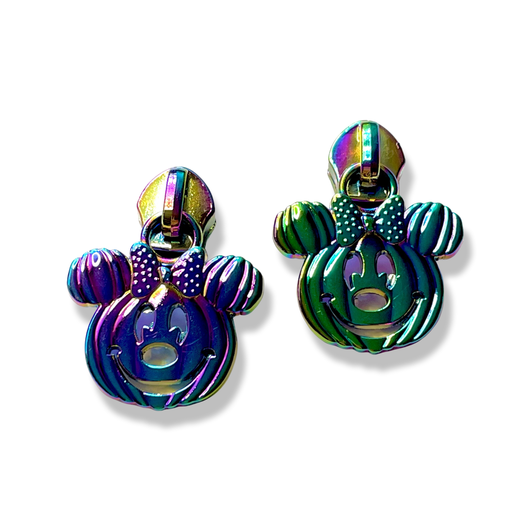 Zipper Pull, Pumpkin Mouse, Minnie, Rainbow