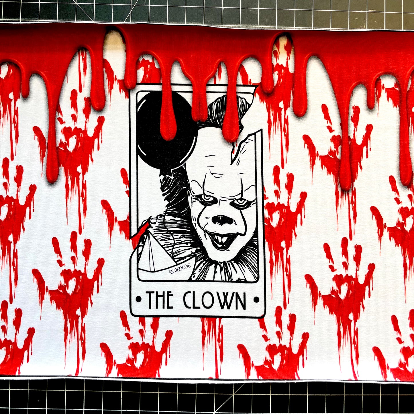 9x14 Tumbler Cut, Custom Fabric, CottonSpandex, High Quality, Halloween, Horror, Clown, Bloody Drip, Precut