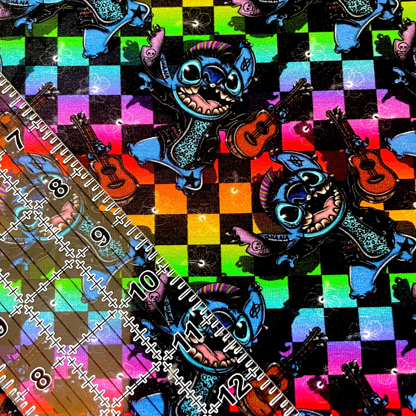 9x14 Tumbler Cut, Custom Fabric, CottonSpandex, High Quality, Mask Cut, Tumbler Fabric, Rainbow Checkers, Music, Rockin Stitch