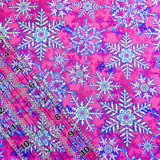 9x14 Tumbler Cut, Custom Fabric, CW Cotton Woven, High Quality, Mask Cut, Tumbler Fabric, Snowflakes, Pink, Winter