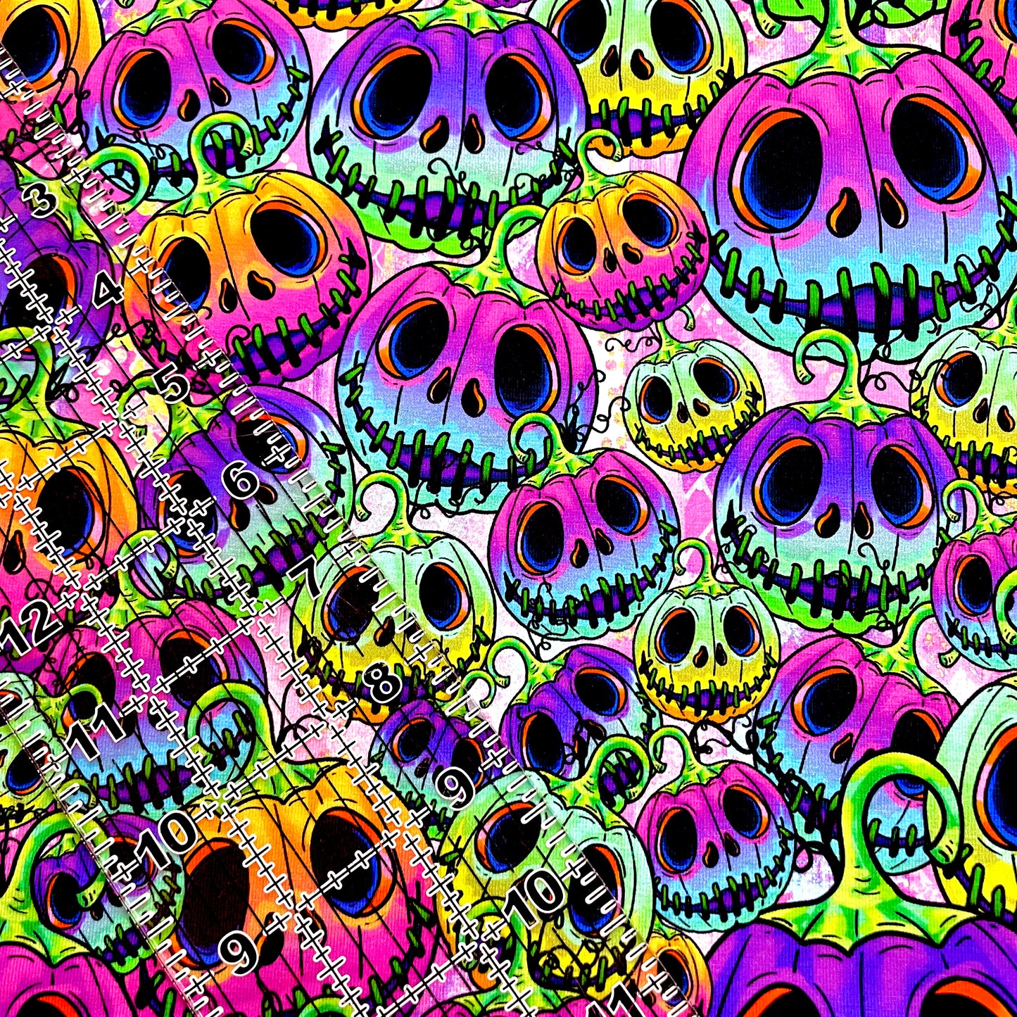 9x14 Tumbler Cut, Custom Fabric, CottonSpandex, High Quality, Mask Cut, Tumbler Fabric, Halloween, Neon Jack o Lanterns