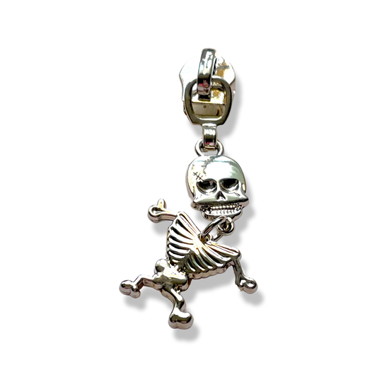 Zipper Pull, Dancing Skeleton, Silver