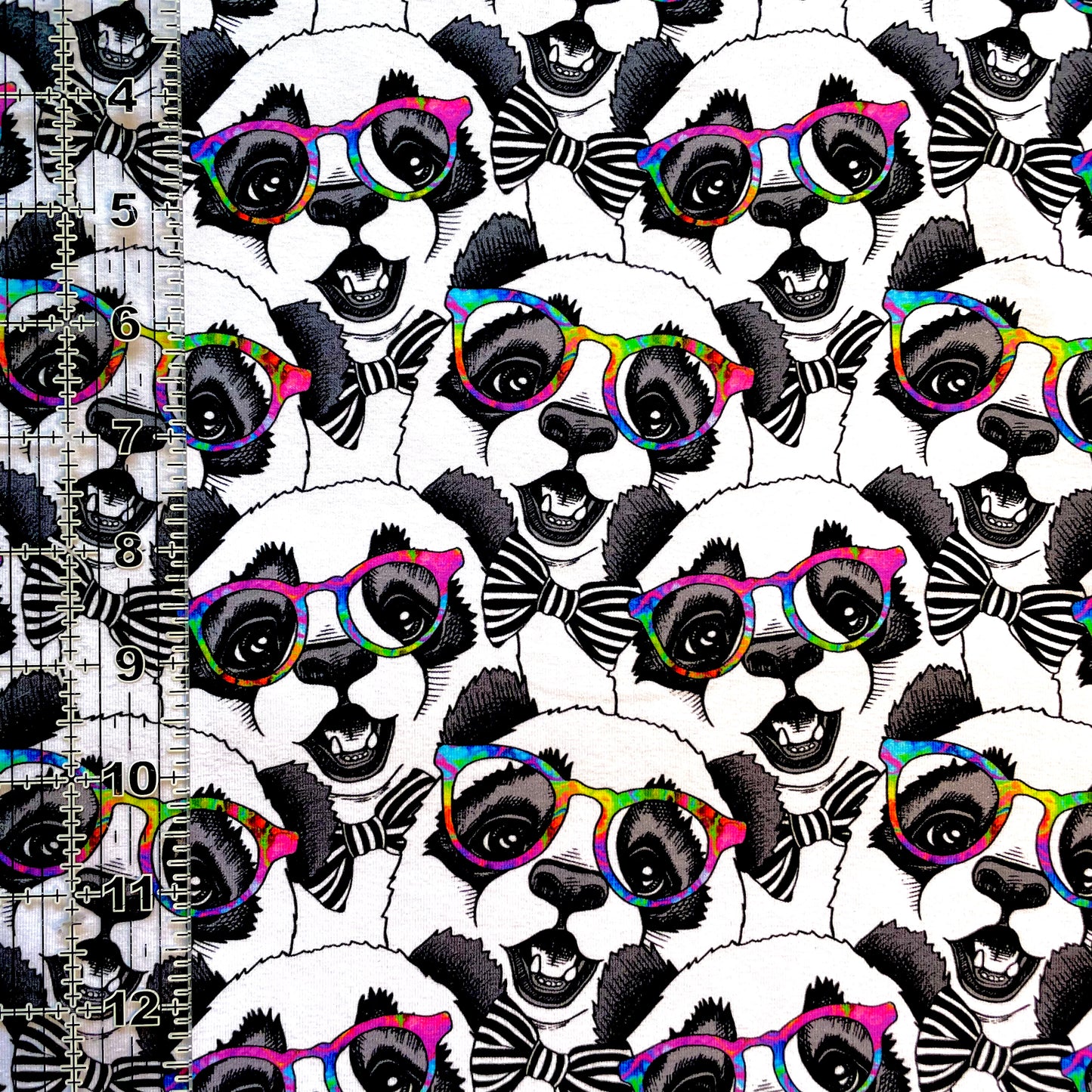 9x14 Tumbler Cut, Custom Fabric, CottonSpandex, High Quality, Mask Cut, Tumbler Fabric, Hipster Panda Bears, Pandas with Glasses, Rainbow, Cute, Kimmy