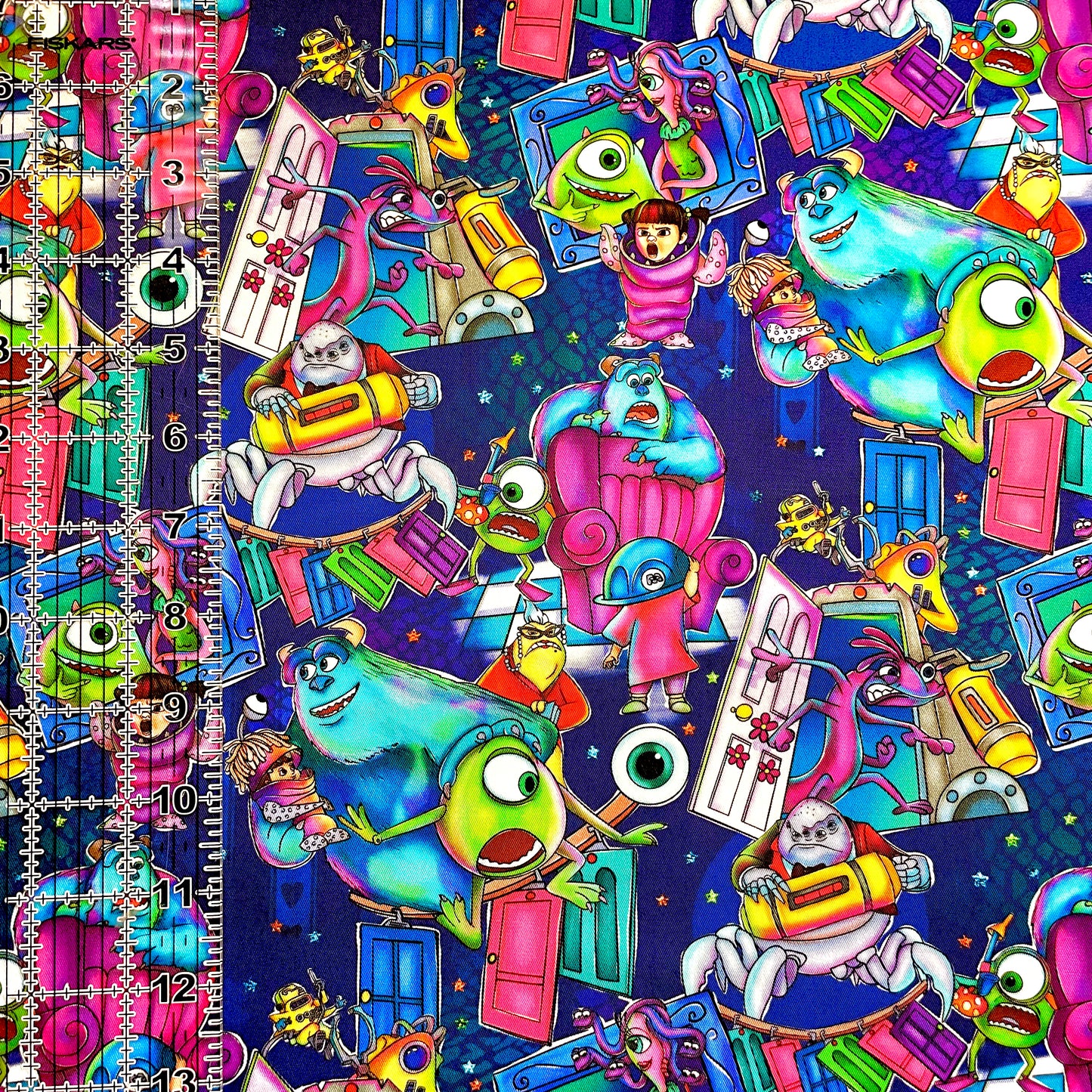 9x14 Tumbler Cut, Custom Fabric, CW Cotton Woven, High Quality, Mask Cut, Tumbler Fabric, Monsters on Navy