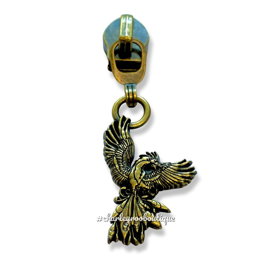 Zipper Pull, Phoenix, Antique Brass