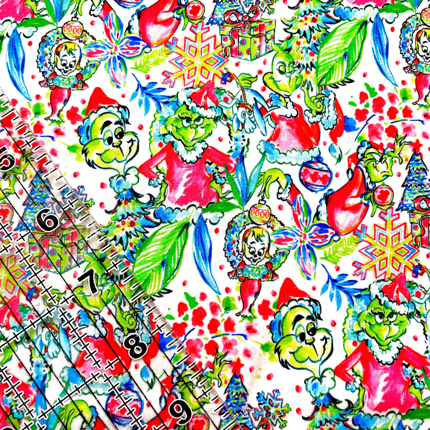 9x14 Tumbler Cut, Custom Fabric, CottonSpandex, High Quality, Mask Cut, Tumbler Fabric, Christmas, Xmas, Grinch, LP Inspired, White, Small Scale