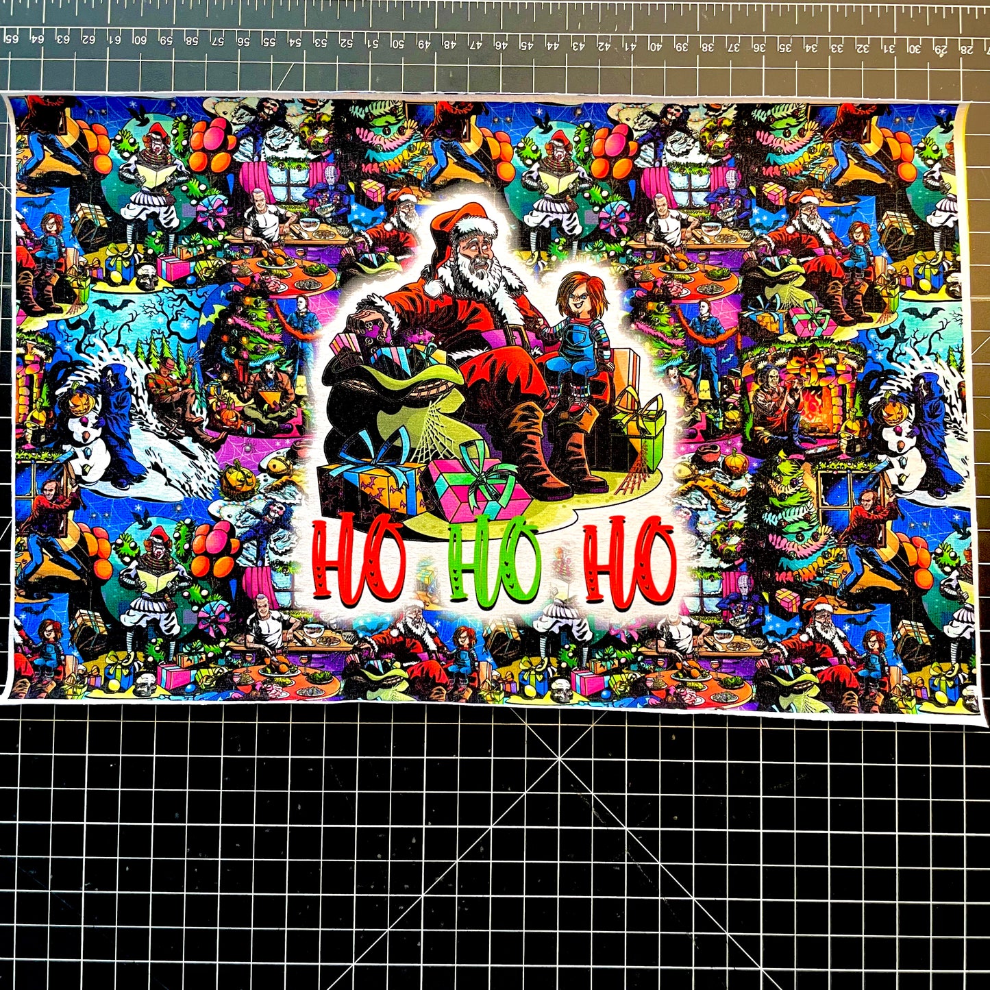 9x14 Tumbler Cut, Custom Fabric, CottonSpandex, High Quality, Halloween, Mask Cut, Tumbler Fabric, Merry Fright, Ho Ho Ho, Precut