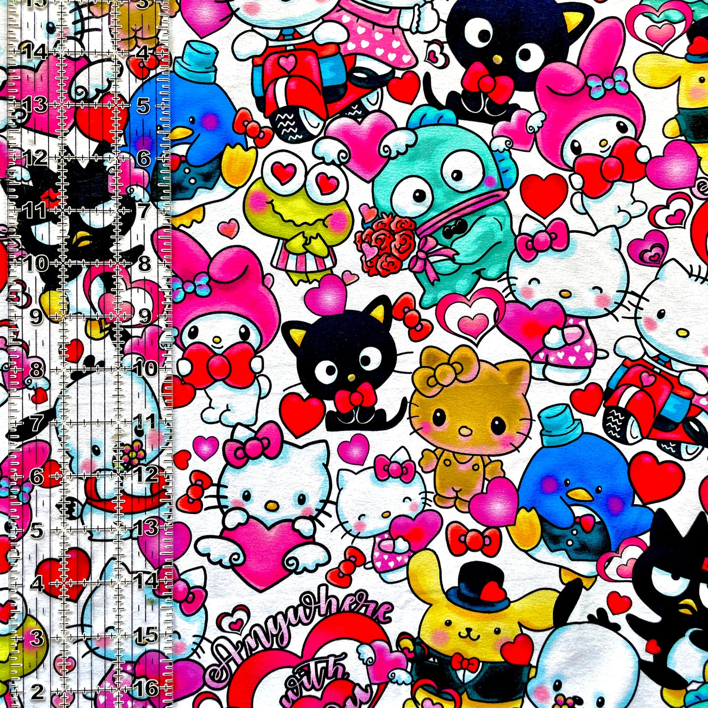 9x14 Tumbler Cut, Custom Fabric, CottonSpandex, High Quality, Mask Cut, Tumbler Fabric, White, Sakura, Hello Kitty, Love, Reg Scale