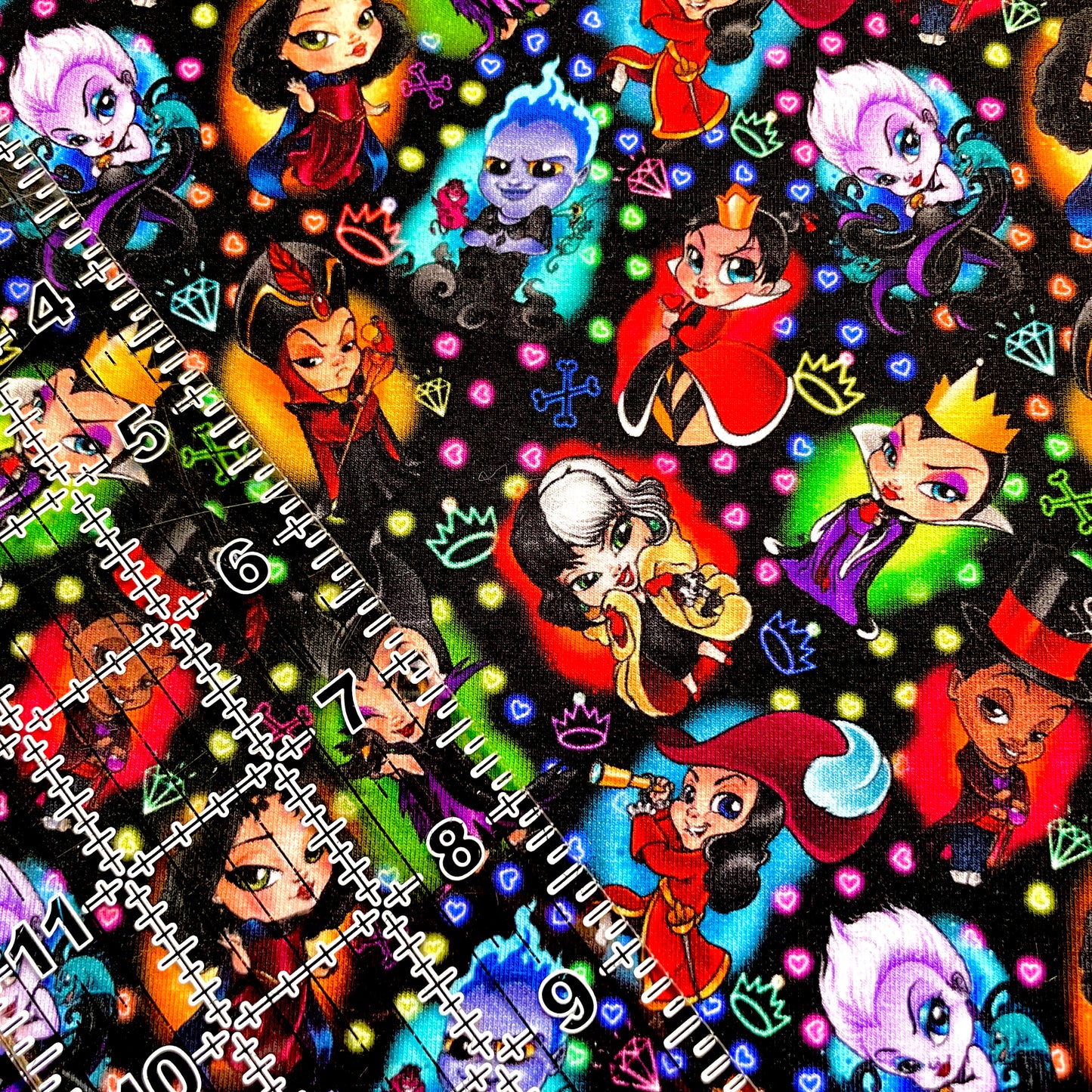 9x14 Tumbler Cut, Custom Fabric, CottonSpandex, High Quality, Mask Cut, Tumbler Fabric, New, Villain Cuties, Small Scale