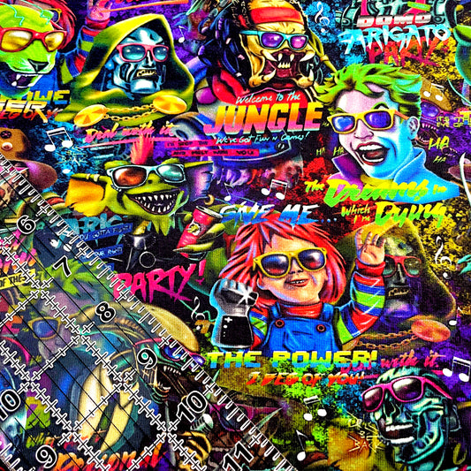 9x14 Tumbler Cut, Custom Fabric, CottonSpandex, High Quality, Mask Cut, Tumbler Fabric, Horror, Neon, Retro Villains